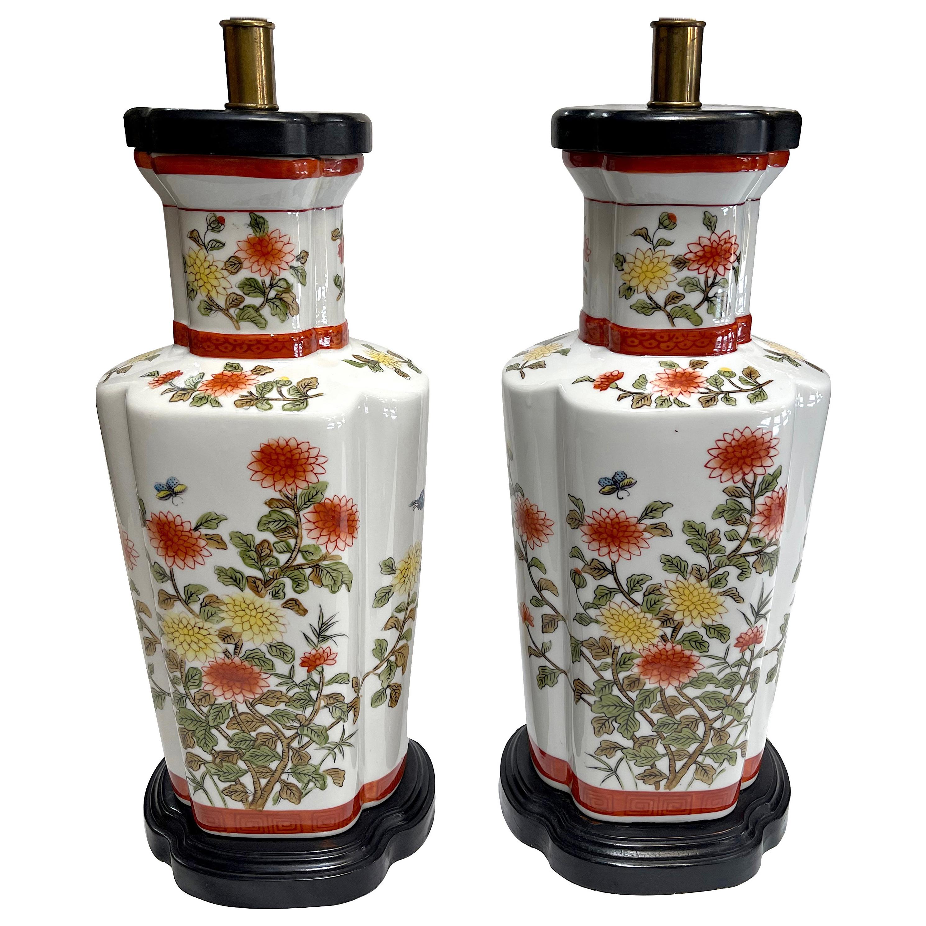 Pair of English Porcelain Table Lamps For Sale