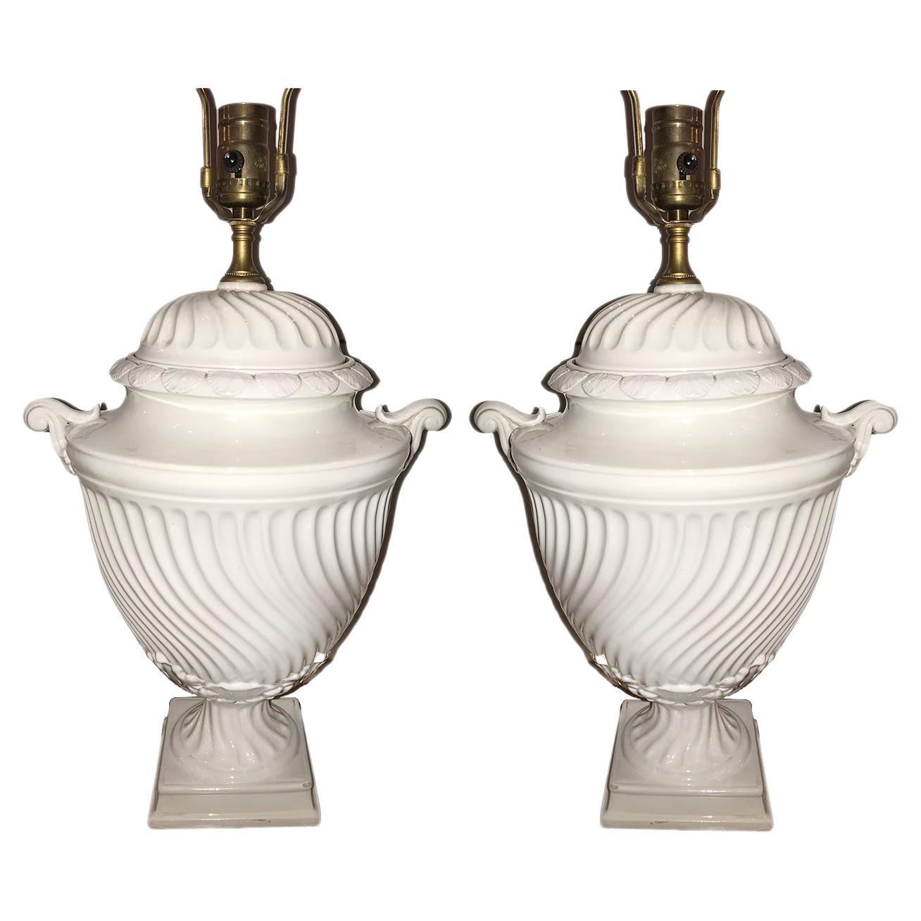 Pair of English Porcelain Table Lamps For Sale