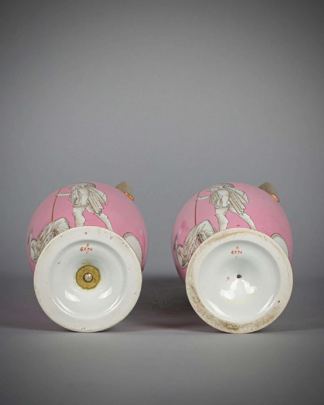 Mid-19th Century Pair of English Porcelain Two-Handled Vase, circa 1840 For Sale