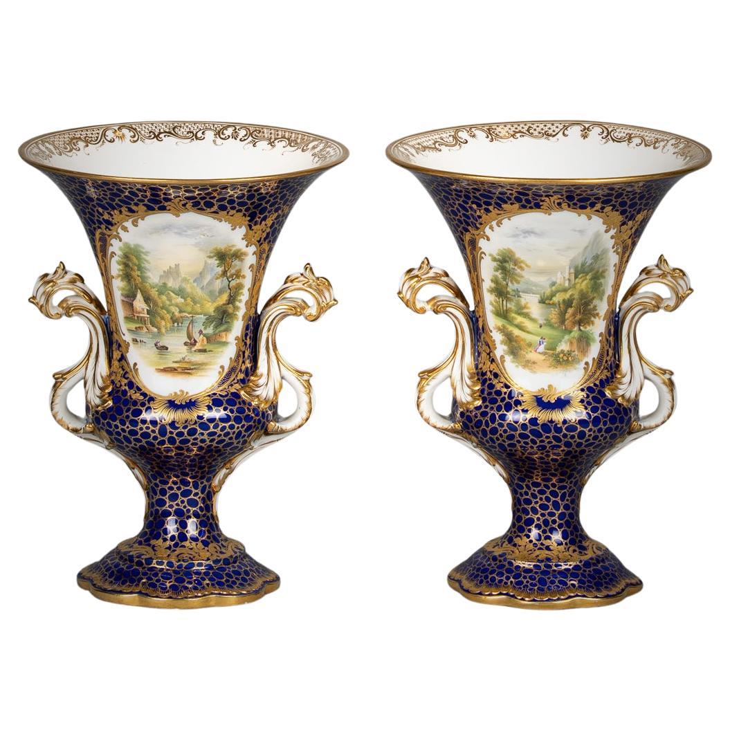 Pair of English Porcelain Two-Handled Vases, Coalport, circa 1820