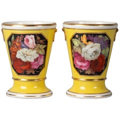 Antique Pair of English Porcelain Yellow-Ground Cachepots, Flight & Barr, ca 1800