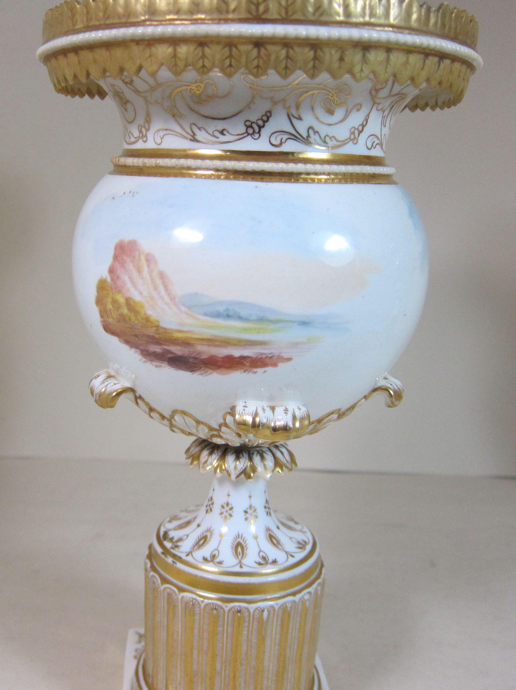 Pair of English 'Possibly Minton' Porcelain Hand-Painted Vases For Sale 1
