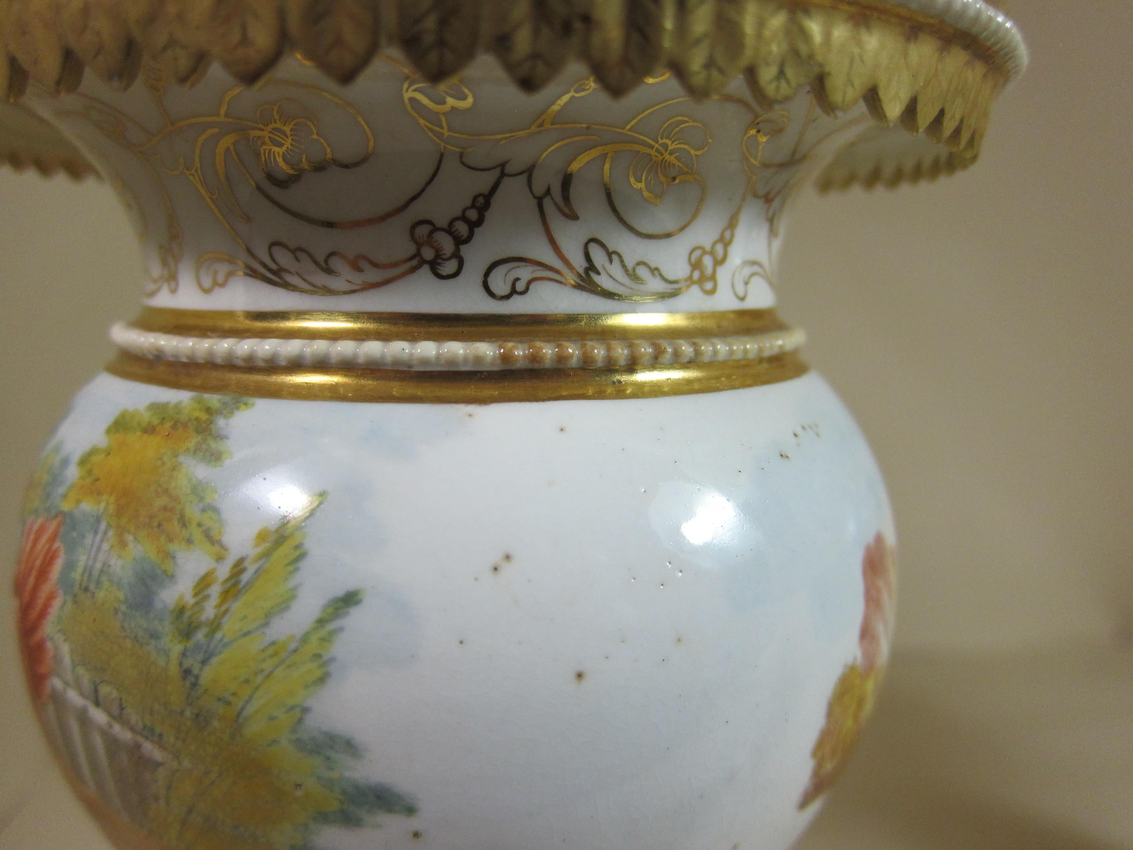 Pair of English 'Possibly Minton' Porcelain Hand-Painted Vases For Sale 3
