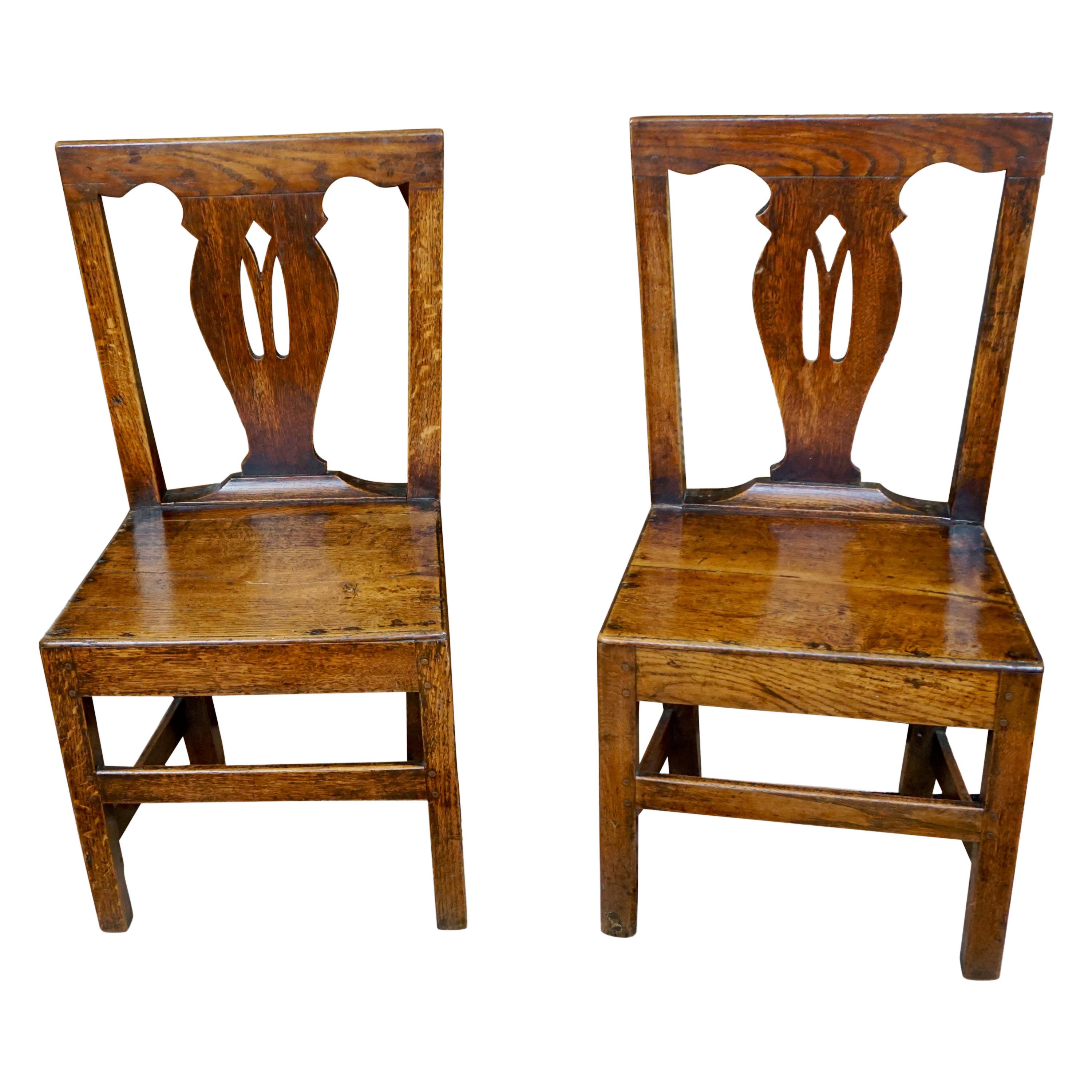 Pair of English Provincial Mid-Georgian Period Oak Side Chairs