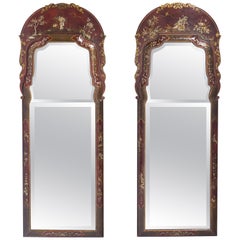 Pair of English Queen Anne Style Japanned Mirrors