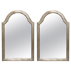 Pair of English Queen Anne Style Silver-Leafed Giltwood Mirrors
