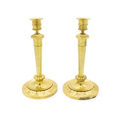 Pair of English Recency Bronze Dore Candlesticks