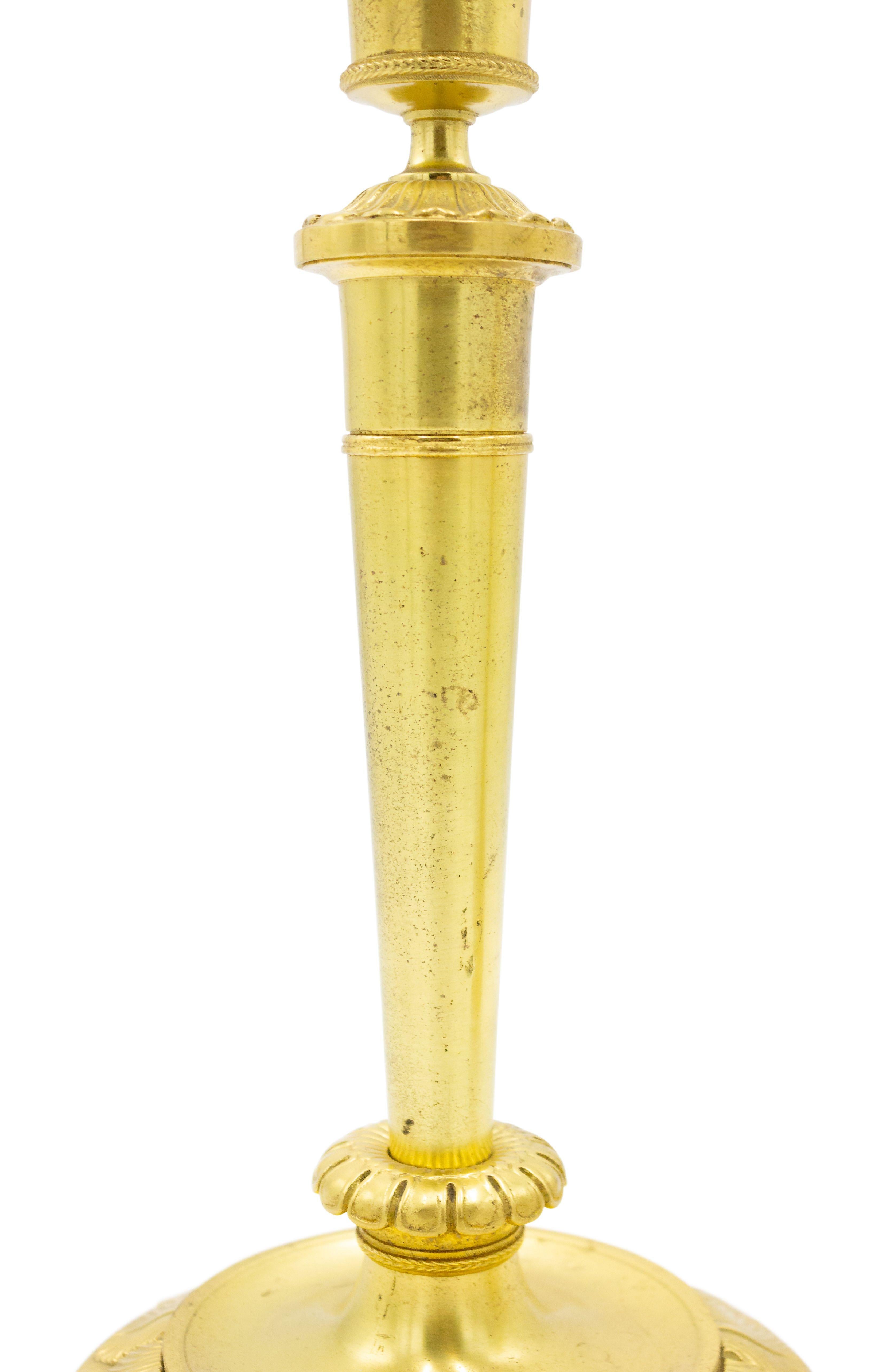 19th Century Pair of English Recency Bronze Dore Candlesticks For Sale