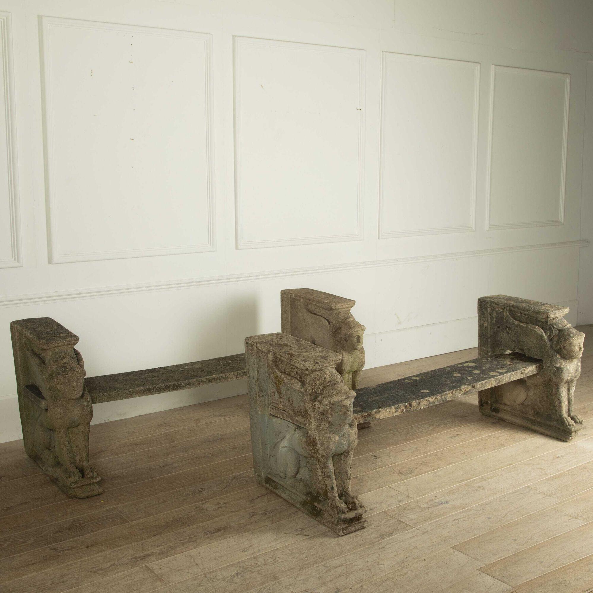 Pair of English Reconstituted Stone Garden Benches 1