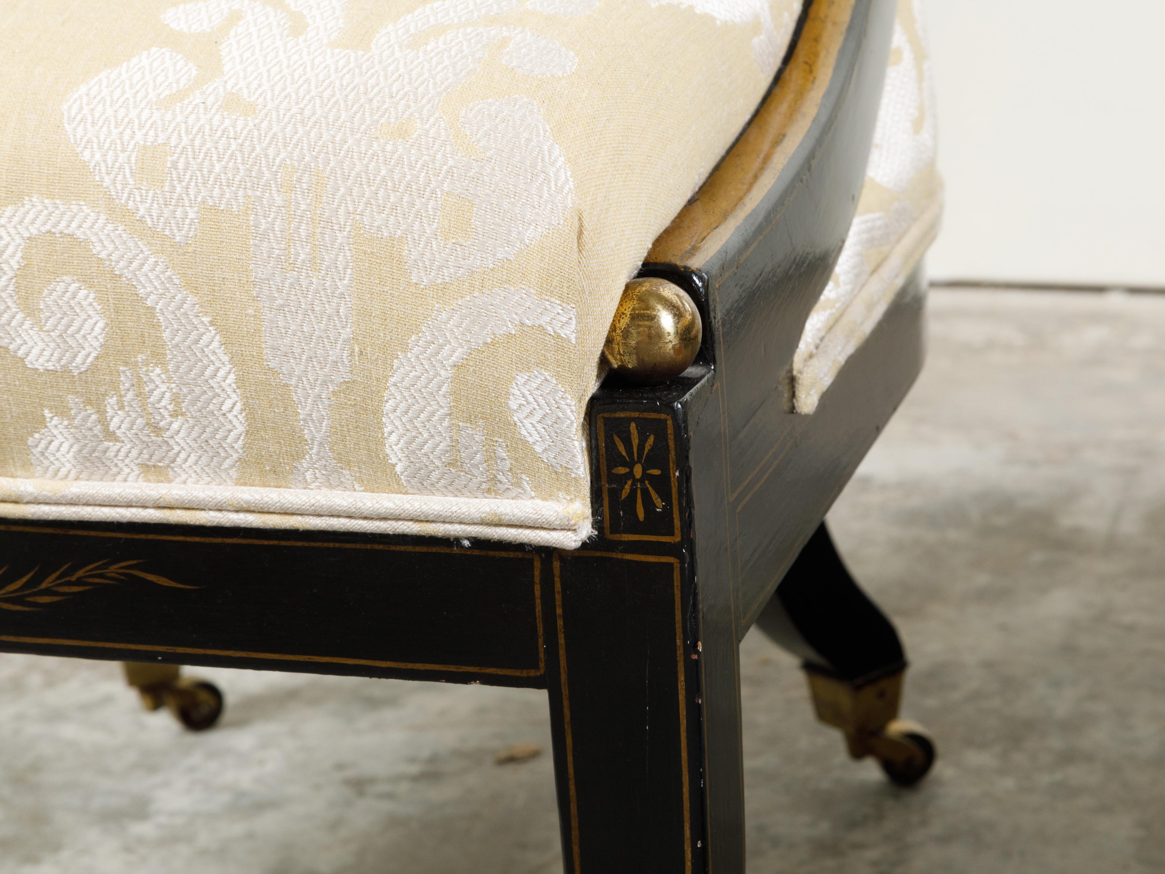 Pair of English Regency 19th Century Black and Gold Lacquer Spoon Back Chairs 6