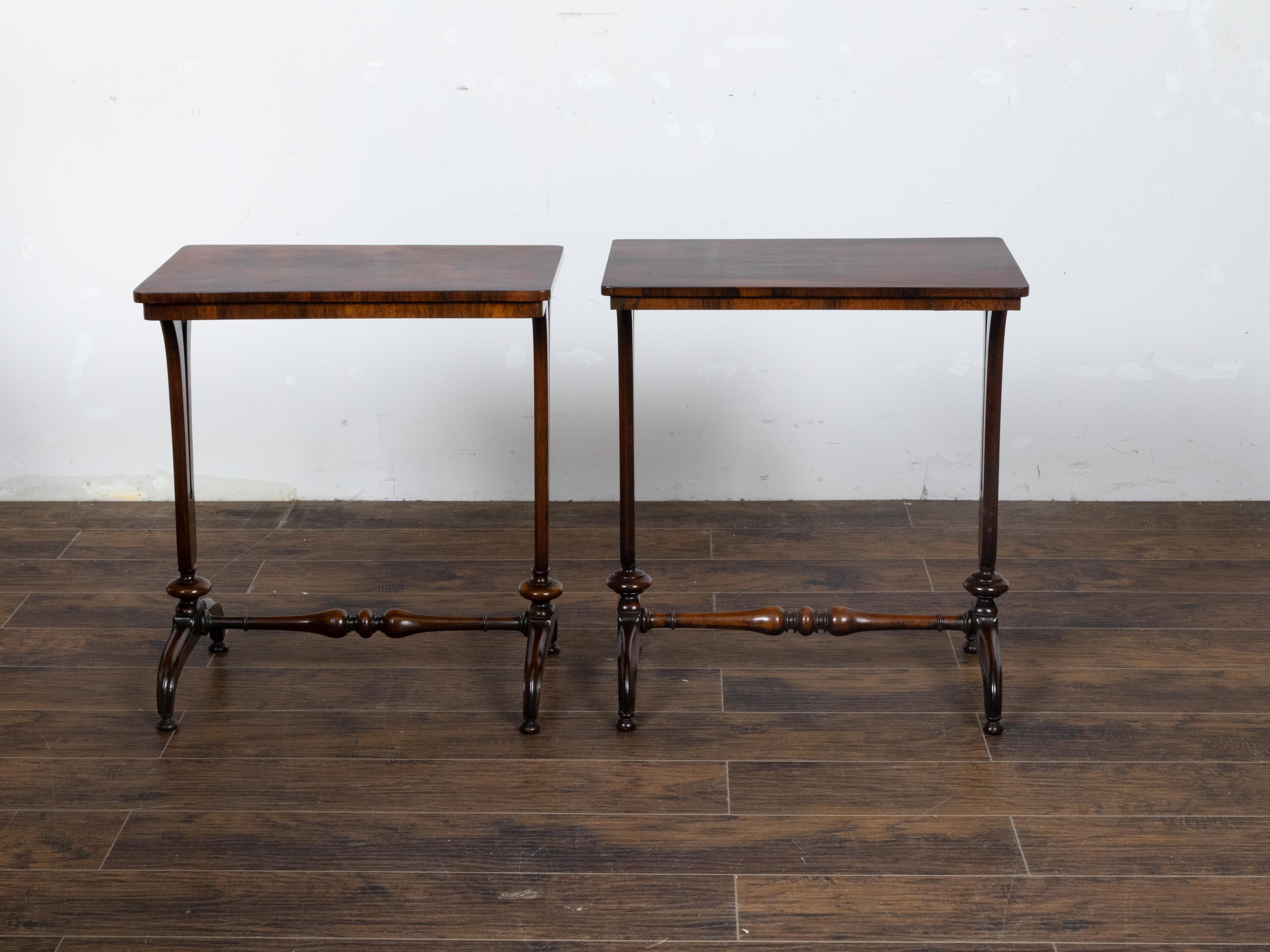 Turned Pair of English Regency 19th Century Console Tables with Veneered Tops For Sale