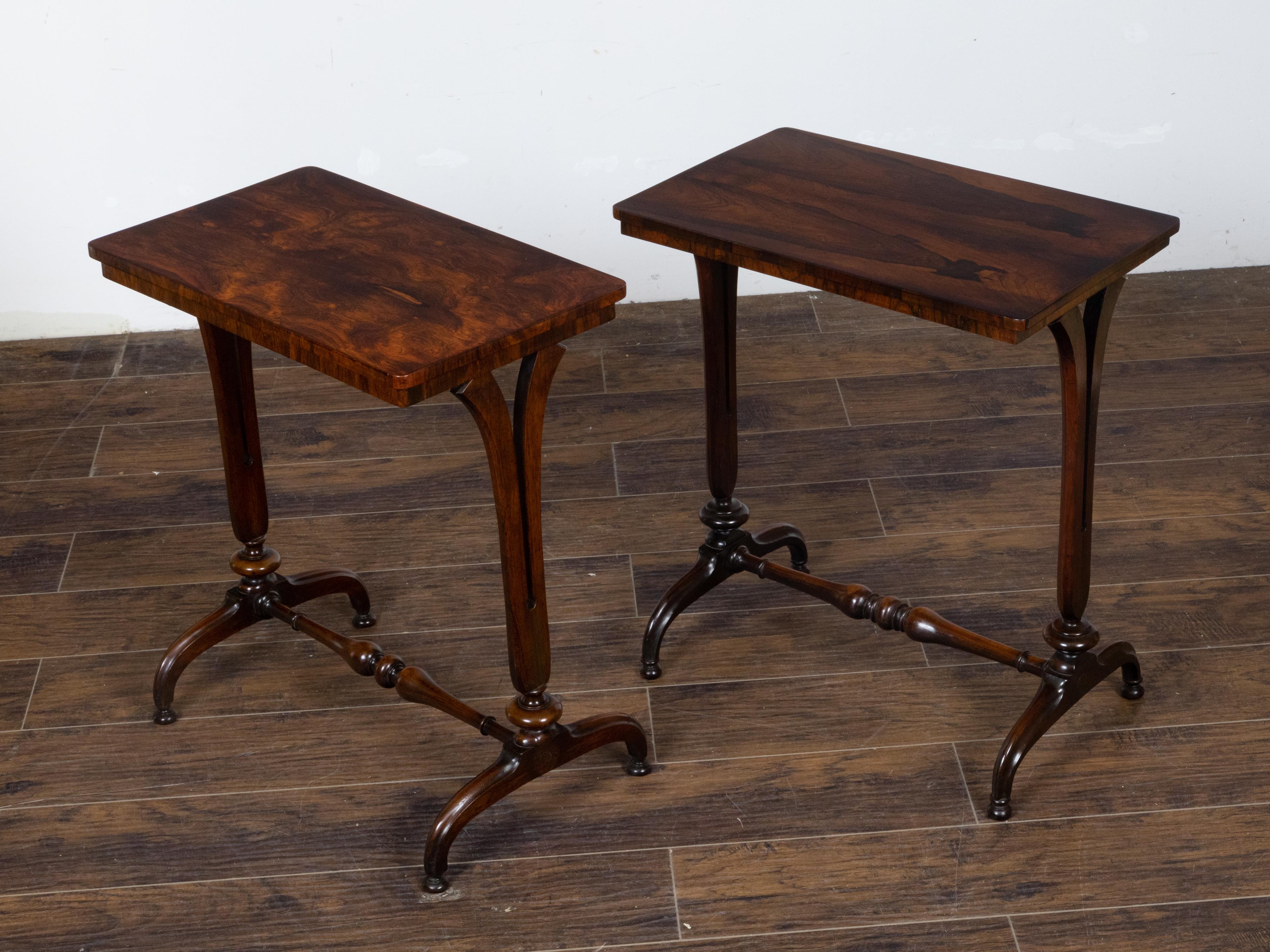 Pair of English Regency 19th Century Console Tables with Veneered Tops In Good Condition For Sale In Atlanta, GA