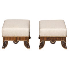Pair of English Regency 19th Century Footstools with Carved Feet and Gilt Trim