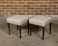Pair of English Regency 19th Century Mahogany Stools with Turned Spindle Legs