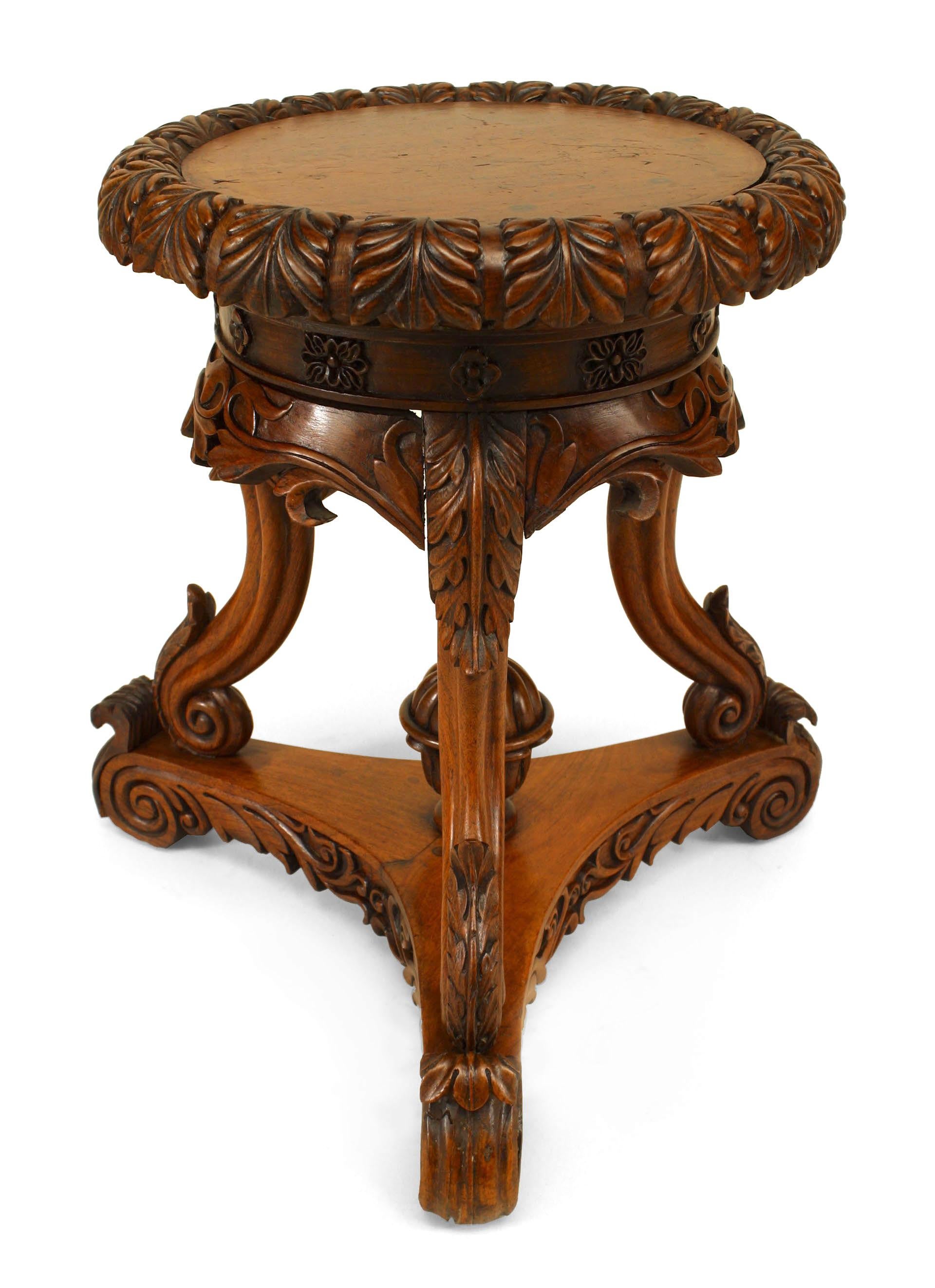 Hand-Carved Pair of English Regency/Anglo-Indian Rosewood Taborets For Sale
