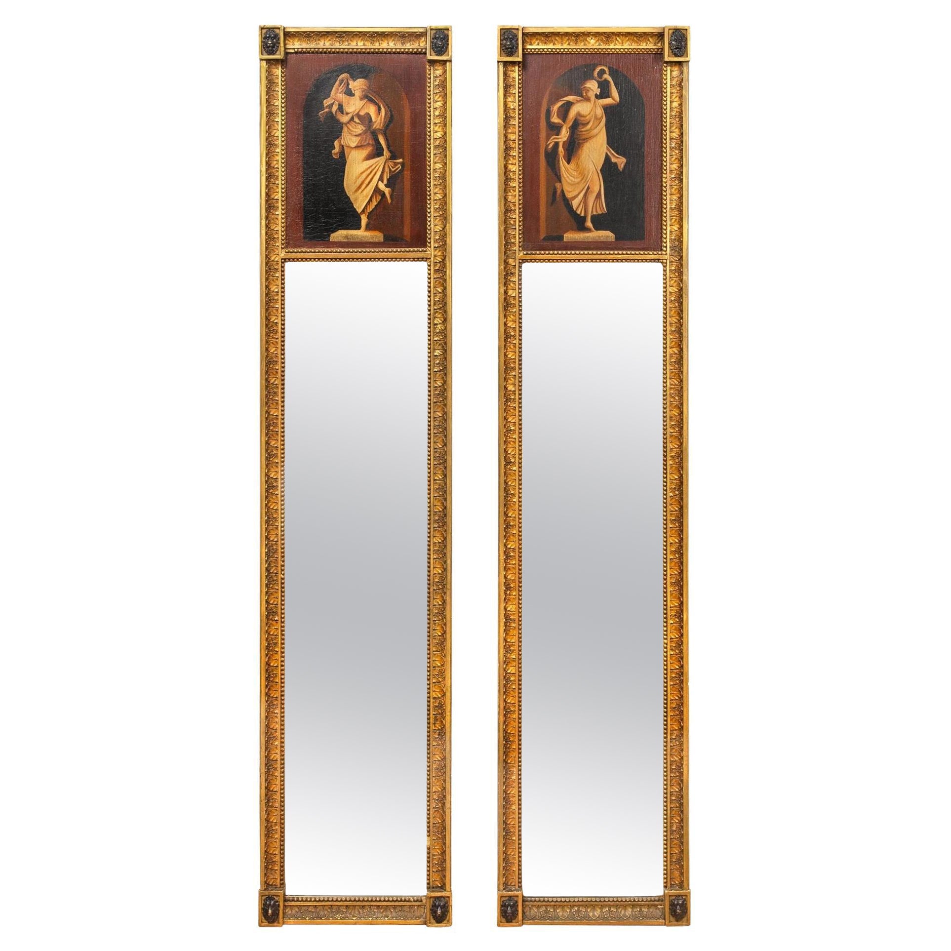 Pair of English Regency Antique Classical Painted Panel Pier Mirrors ca. 1810