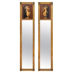 Pair of English Regency Antique Classical Painted Panel Pier Mirrors ca. 1810