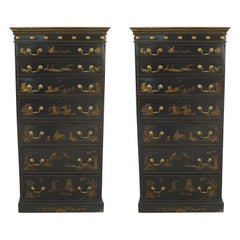 Pair of English Regency Black Lacquered Chests