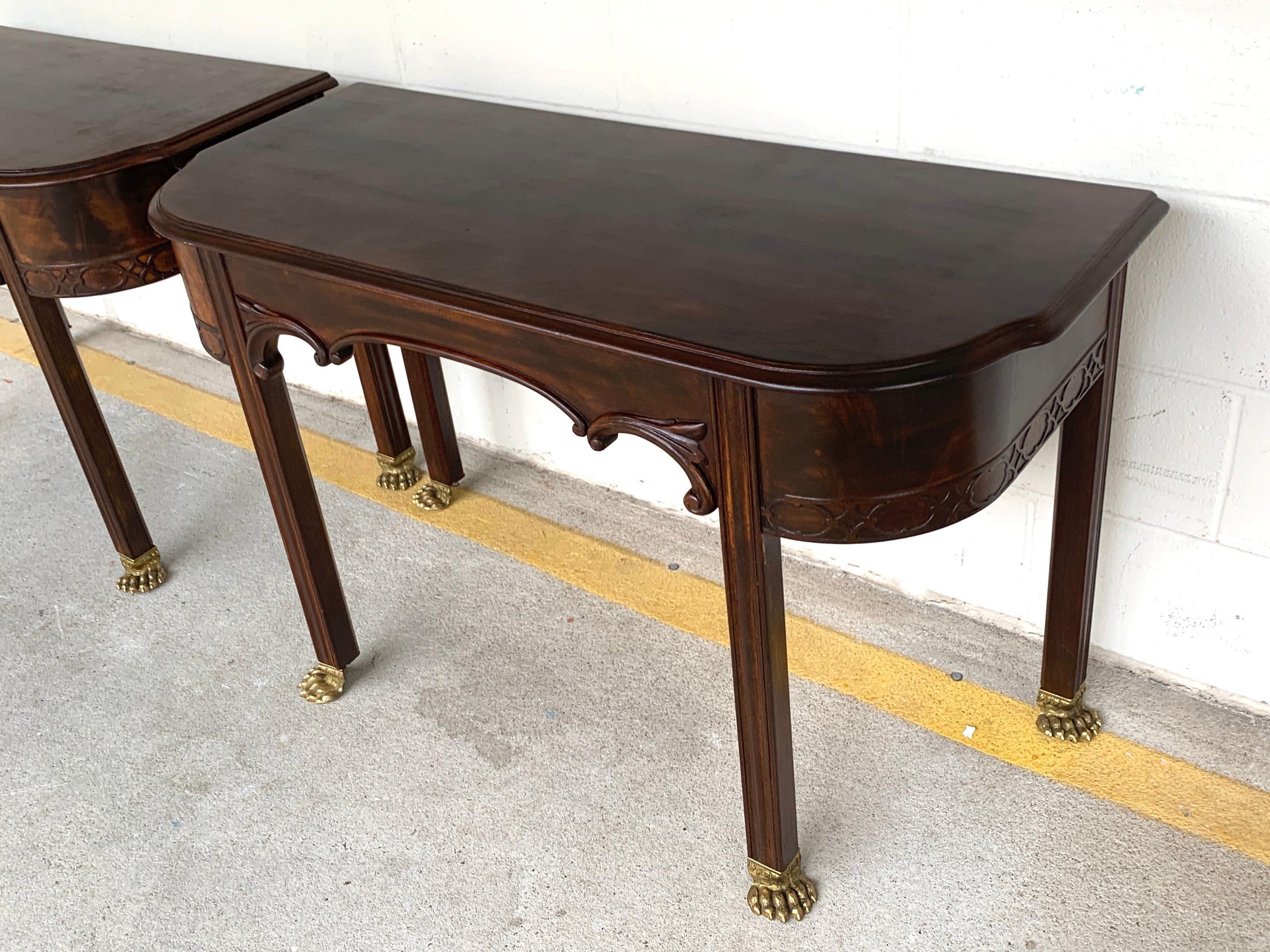 Pair of English Regency Brass Footed Console Tables  In Good Condition For Sale In West Palm Beach, FL