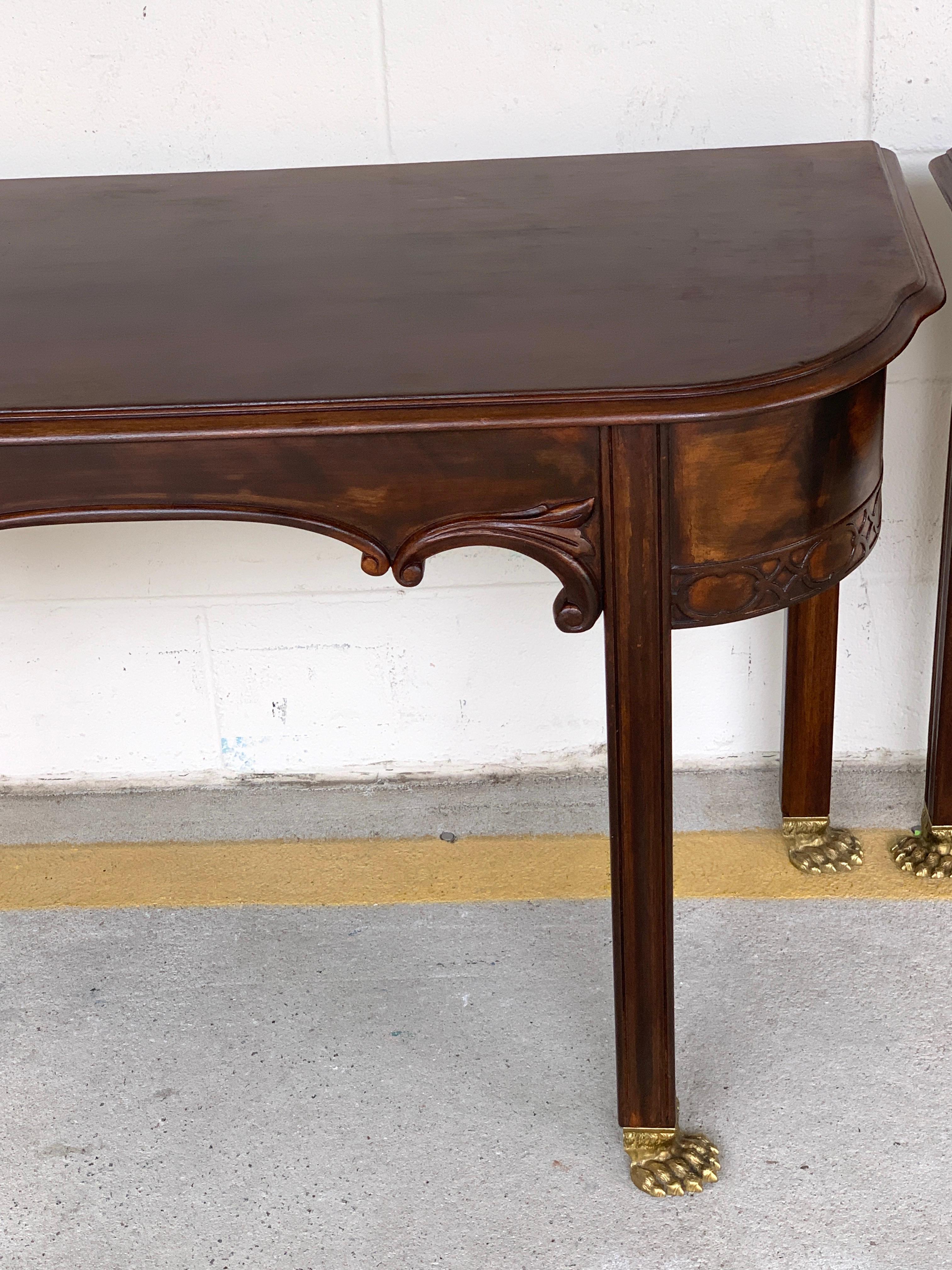 Pair of English Regency Brass Footed Console Tables  For Sale 4