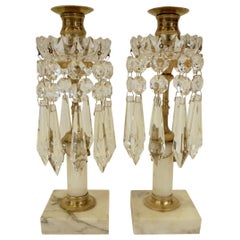 Pair of English Regency Bronze and Marble Candlesticks