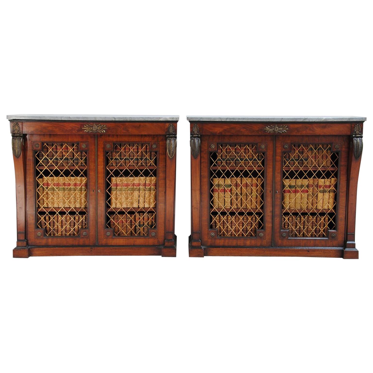 Pair of English Regency Brown Mahogany Side Cabinets