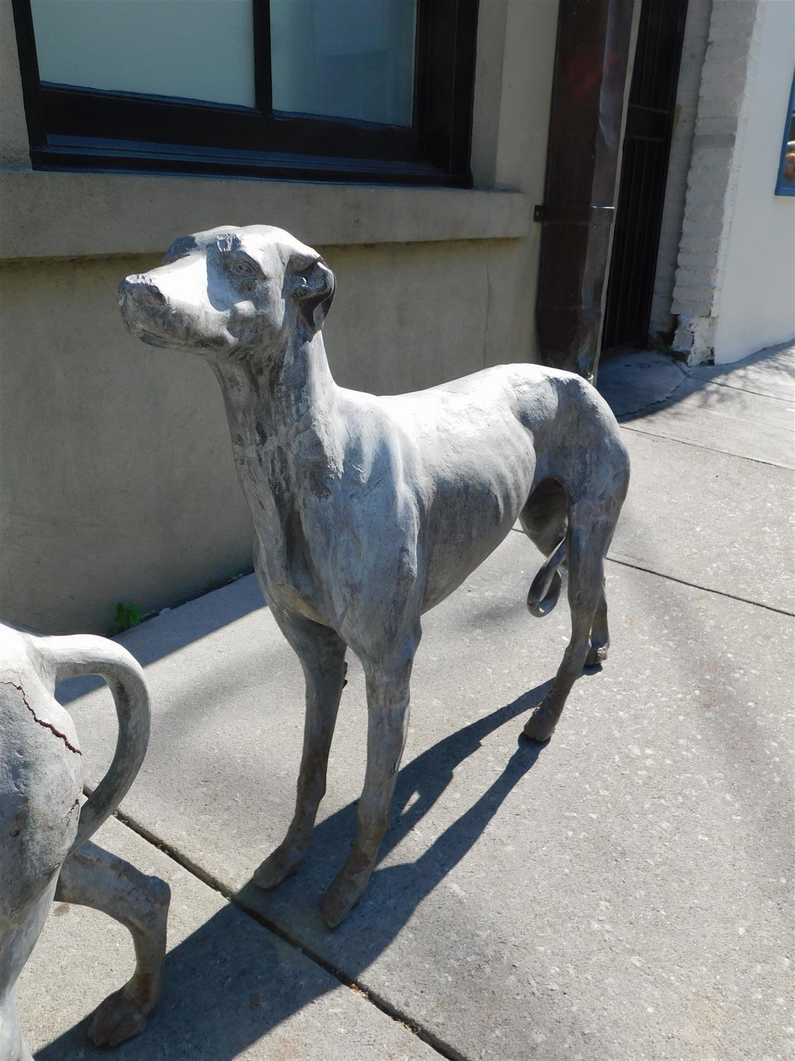 Pair of English Regency Cast Lead Whippet / Greyhound Dogs Garden Figures C 1815 For Sale 6