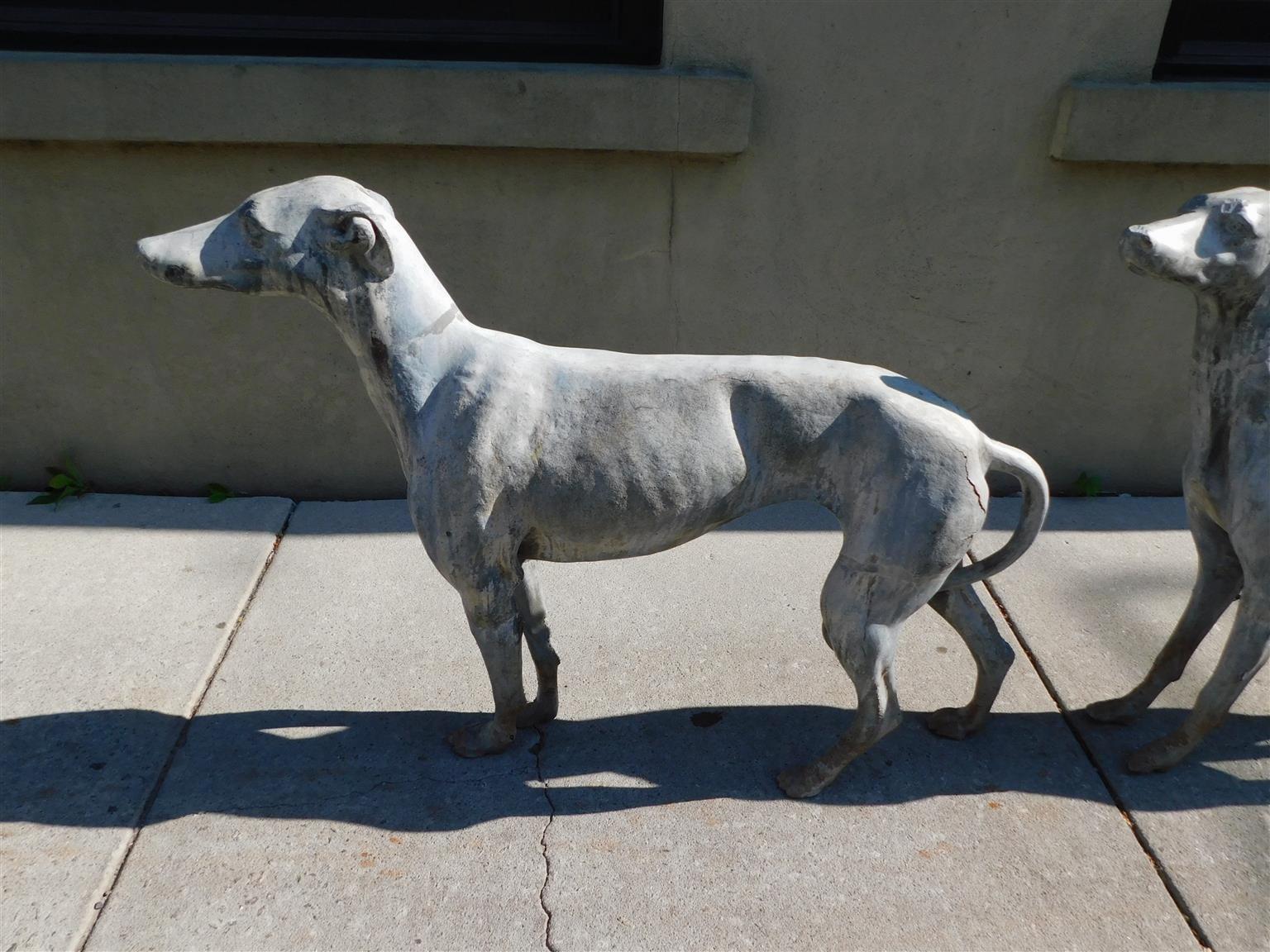 Pair of English Regency Cast Lead Whippet / Greyhound Dogs Garden Figures C 1815 For Sale 1