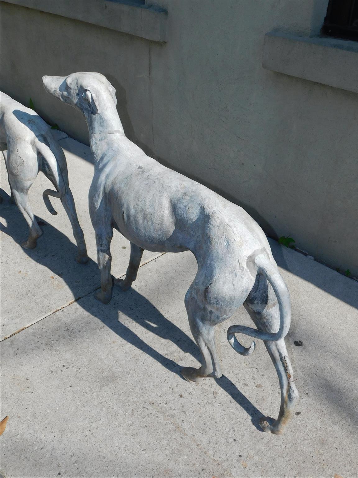 Pair of English Regency Cast Lead Whippet / Greyhound Dogs Garden Figures C 1815 For Sale 4