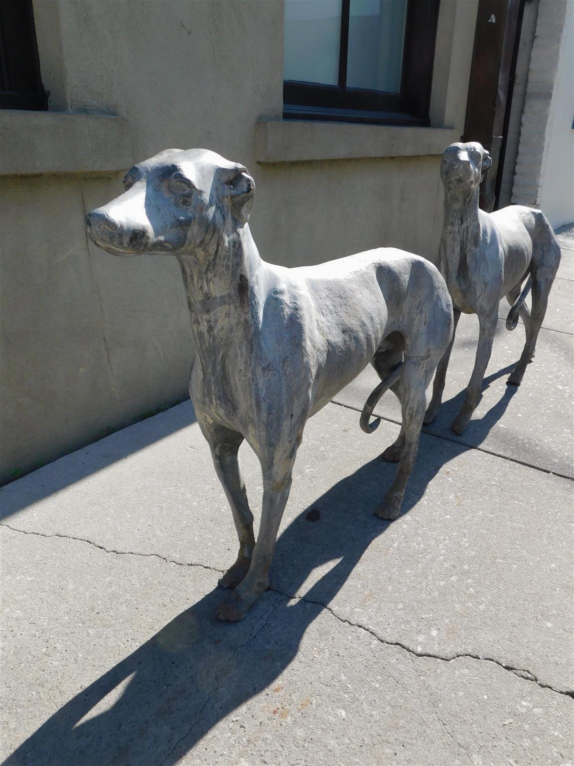 Pair of English Regency Cast Lead Whippet / Greyhound Dogs Garden Figures C 1815 For Sale 5