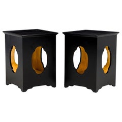 Pair of English Regency Chinoiserie Style Black lacquered Side Tables