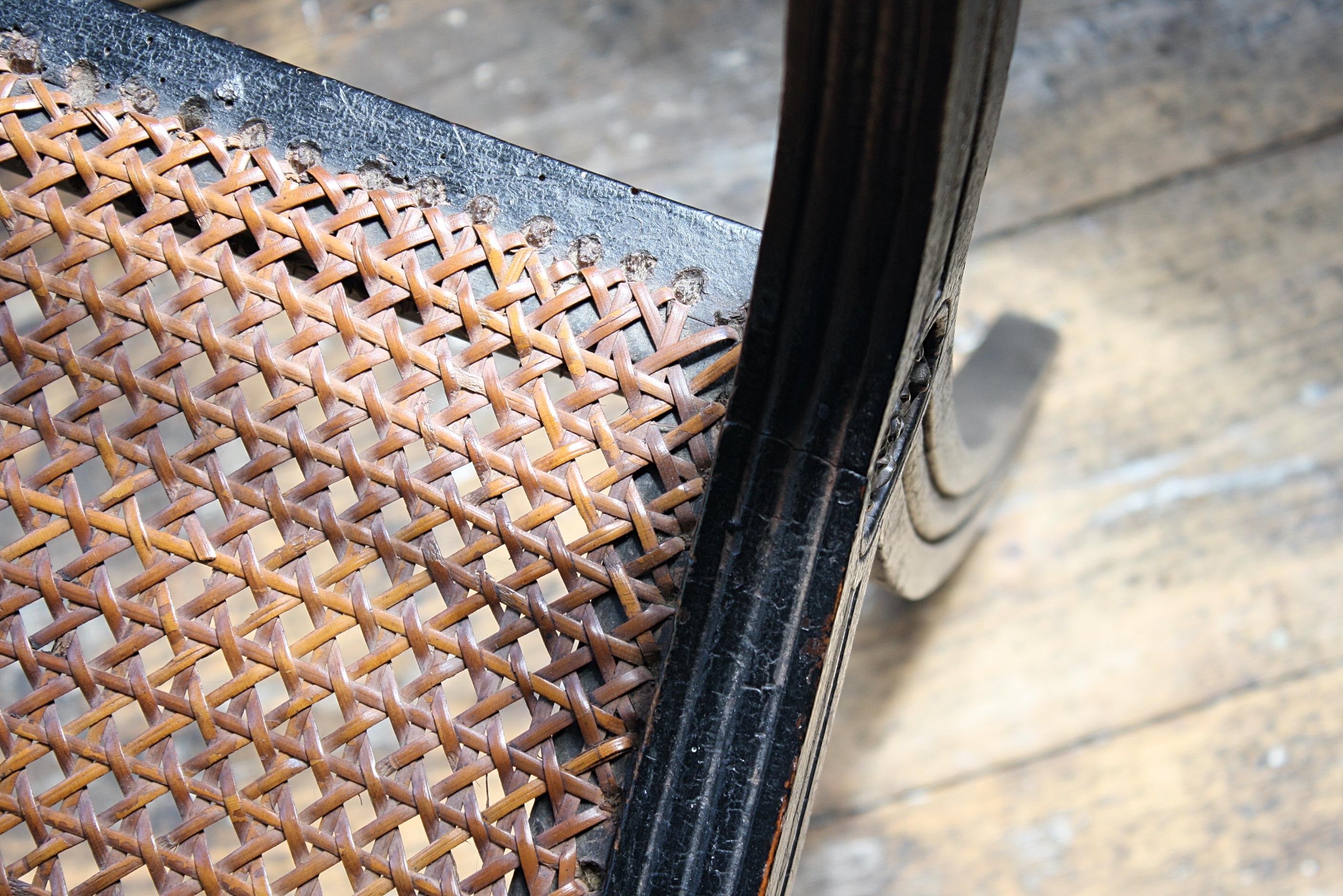 Pair of English Regency Ebonised Caned Klismos Side Chairs with Original Squabs 2