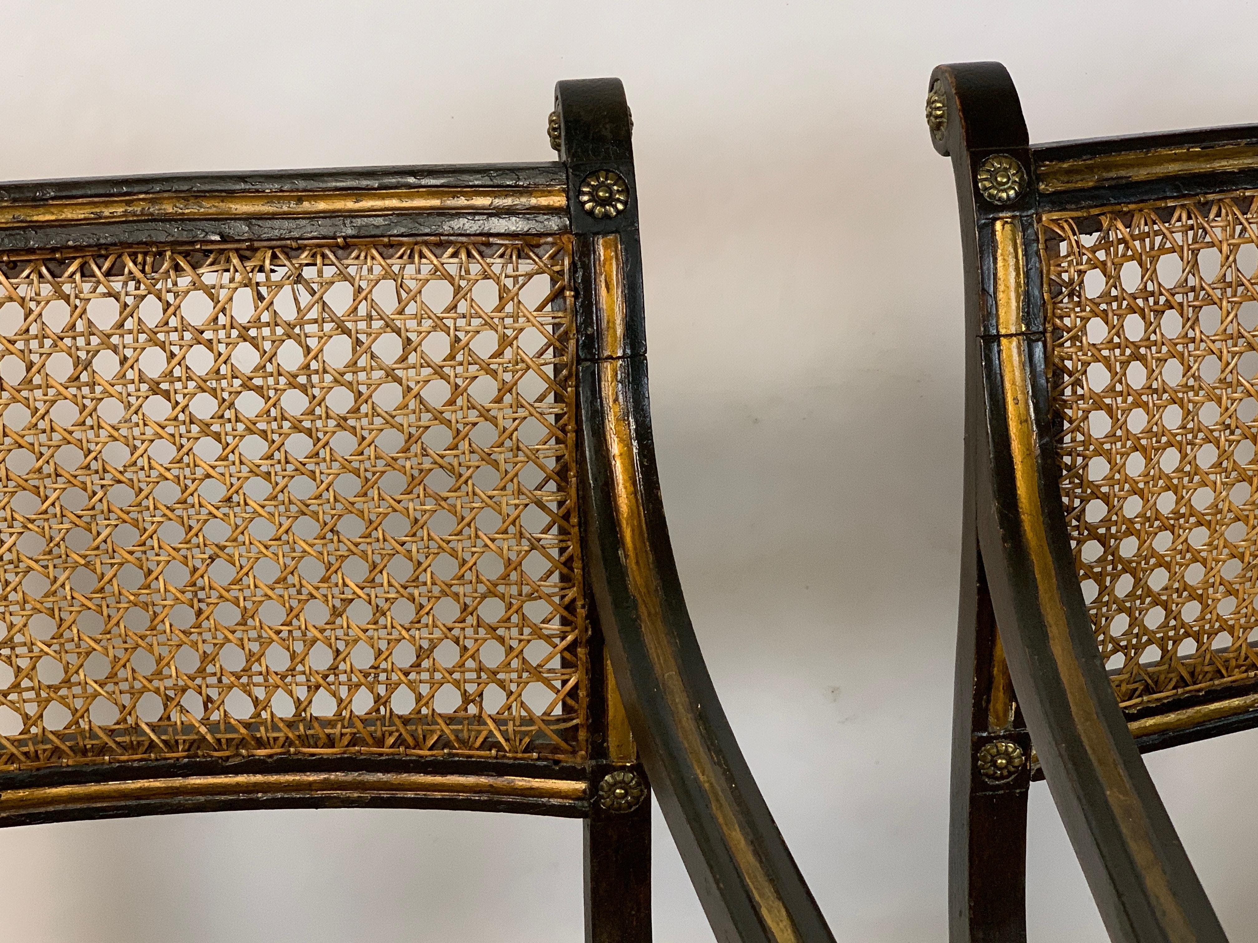 Pair of English Regency Ebonized and Gilded Armchairs 4