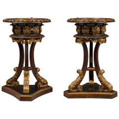 Pair of English Regency Ebony and Gilt 3 Leg Fernery