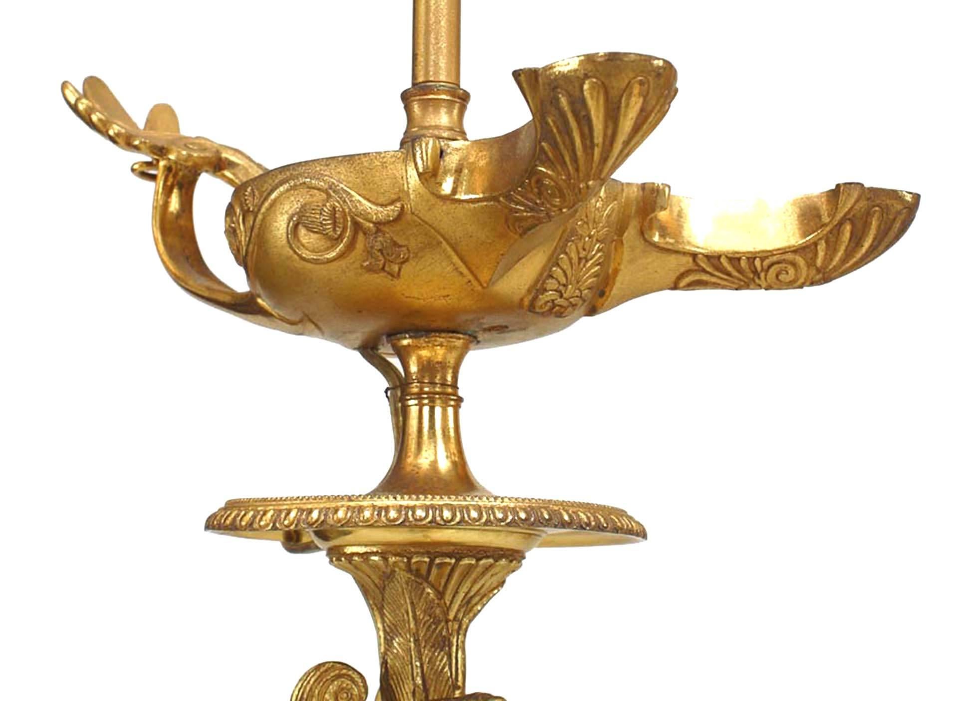 Pair of English Regency Gilt Bronze Sphinx Table Lamps For Sale 1