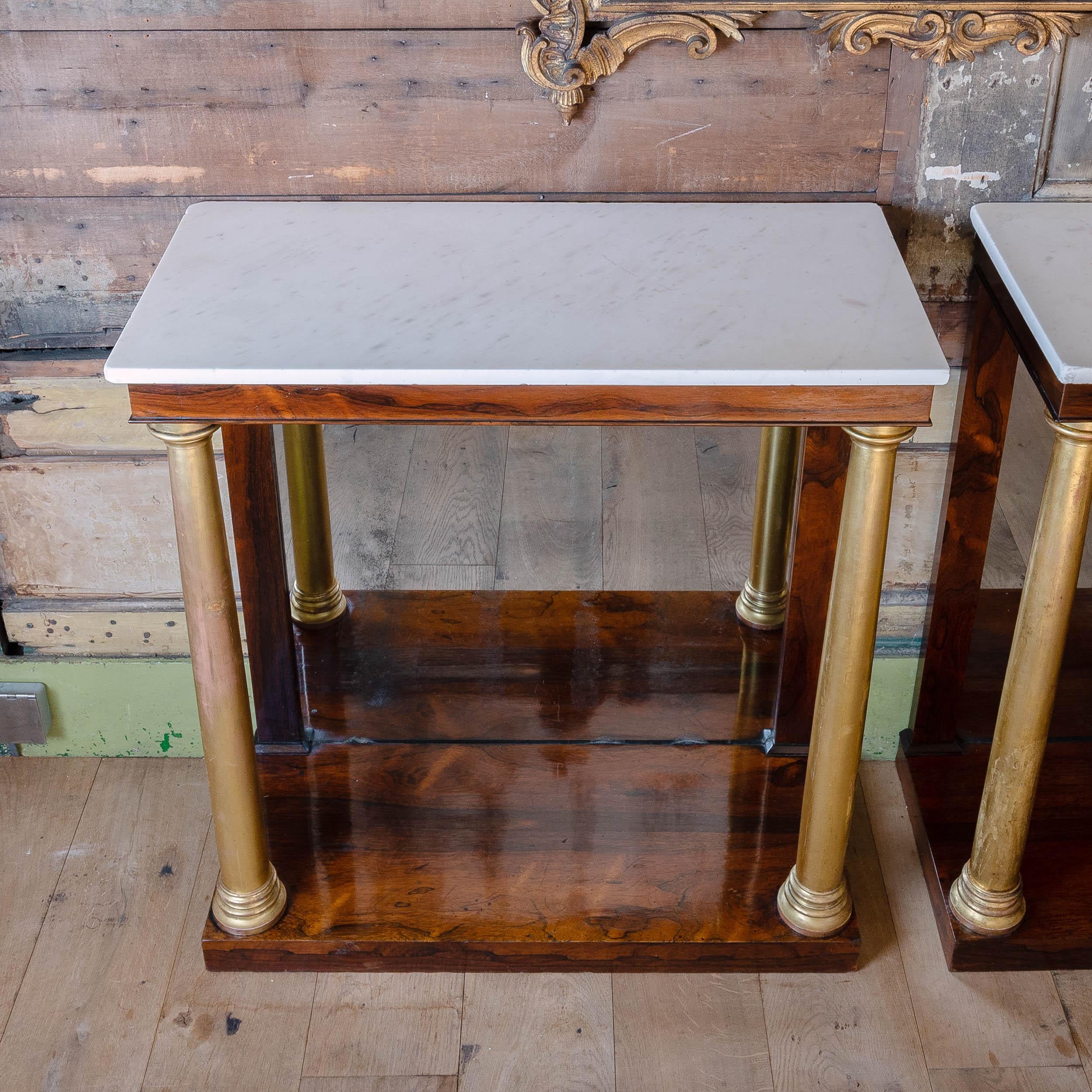 Pair of English Regency Gilt, Rosewood and Marble Pier Tables For Sale 8