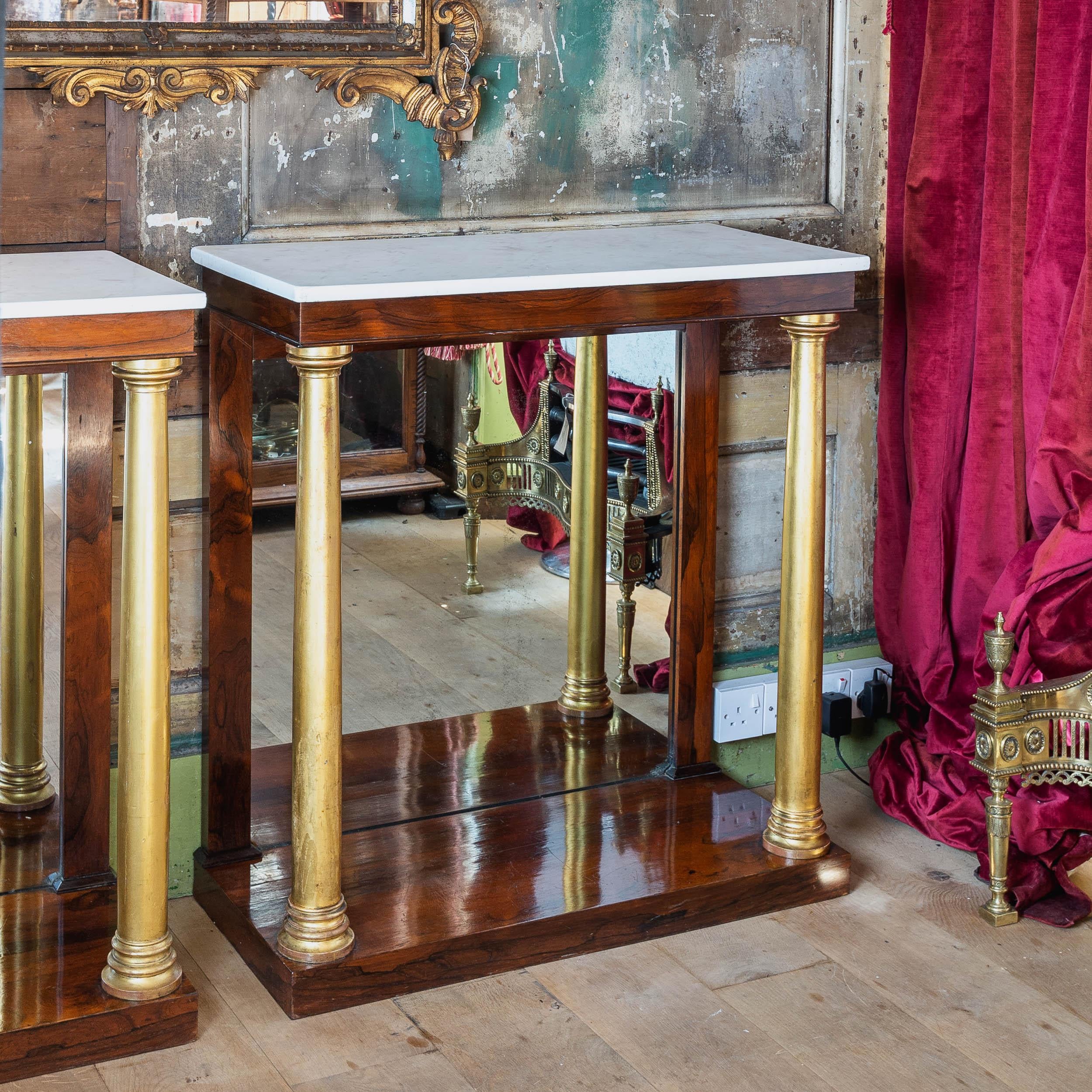 Pair of English Regency Gilt, Rosewood and Marble Pier Tables For Sale 9