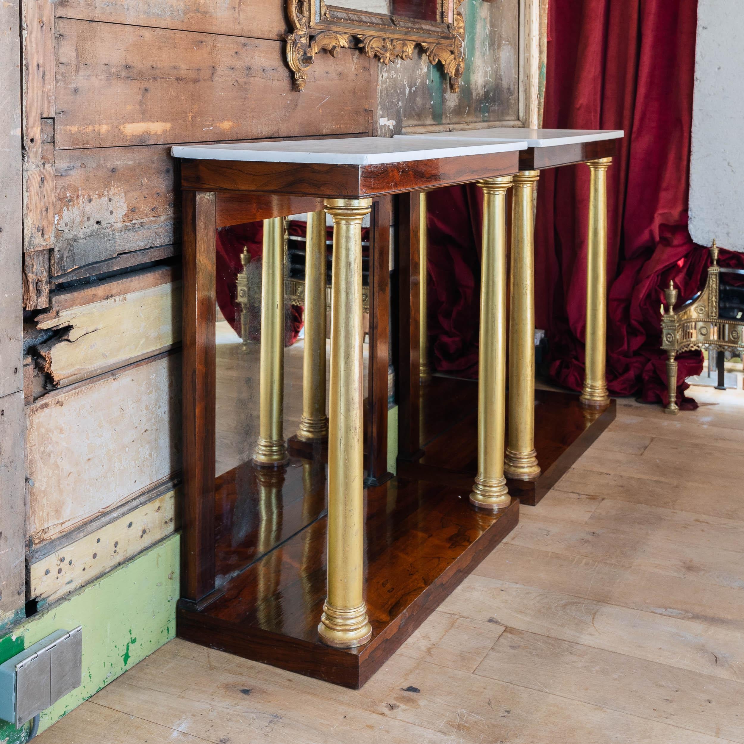 Pair of English Regency Gilt, Rosewood and Marble Pier Tables For Sale 10