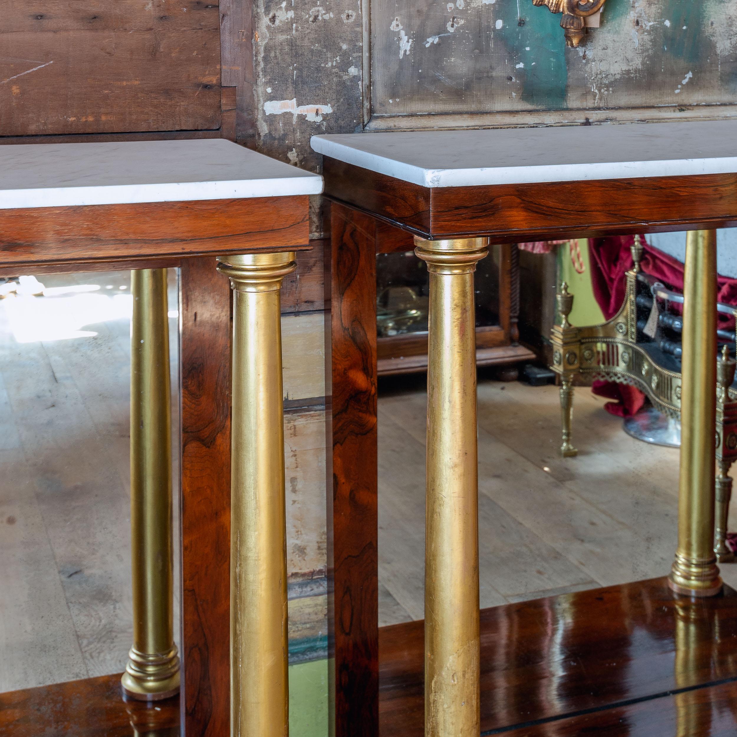 Pair of English Regency Gilt, Rosewood and Marble Pier Tables For Sale 11