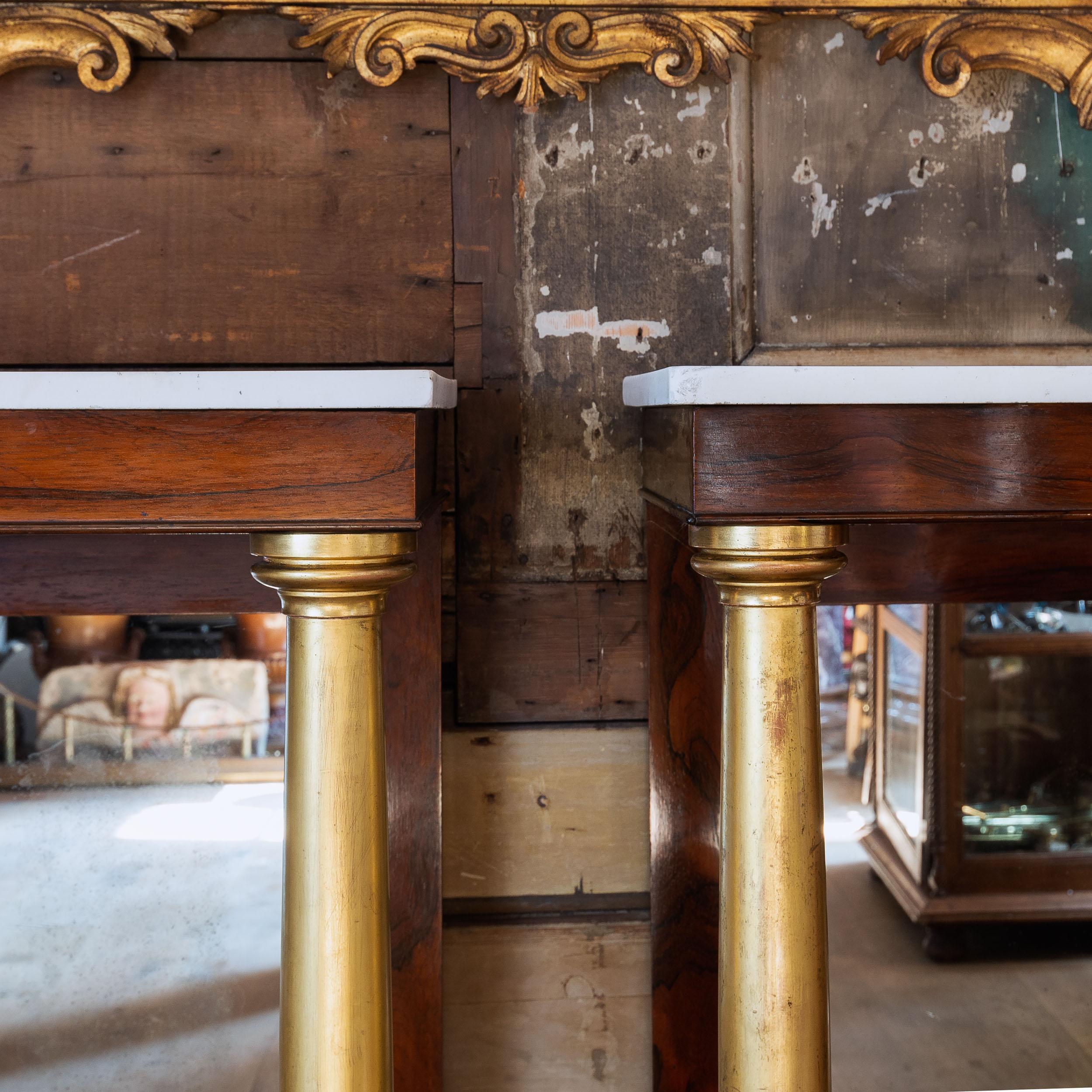 Pair of English Regency Gilt, Rosewood and Marble Pier Tables For Sale 12