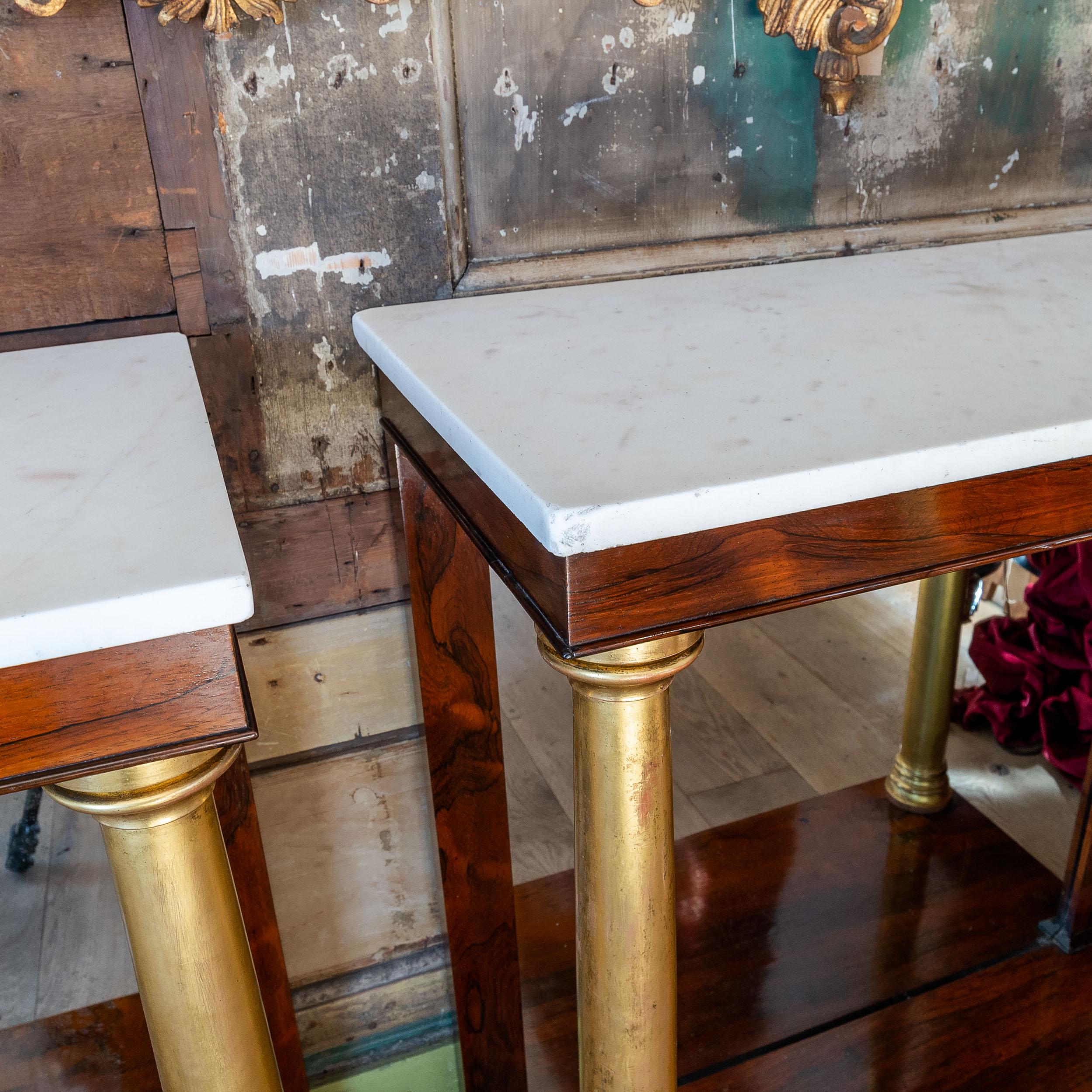 Pair of English Regency Gilt, Rosewood and Marble Pier Tables In Good Condition For Sale In London, GB