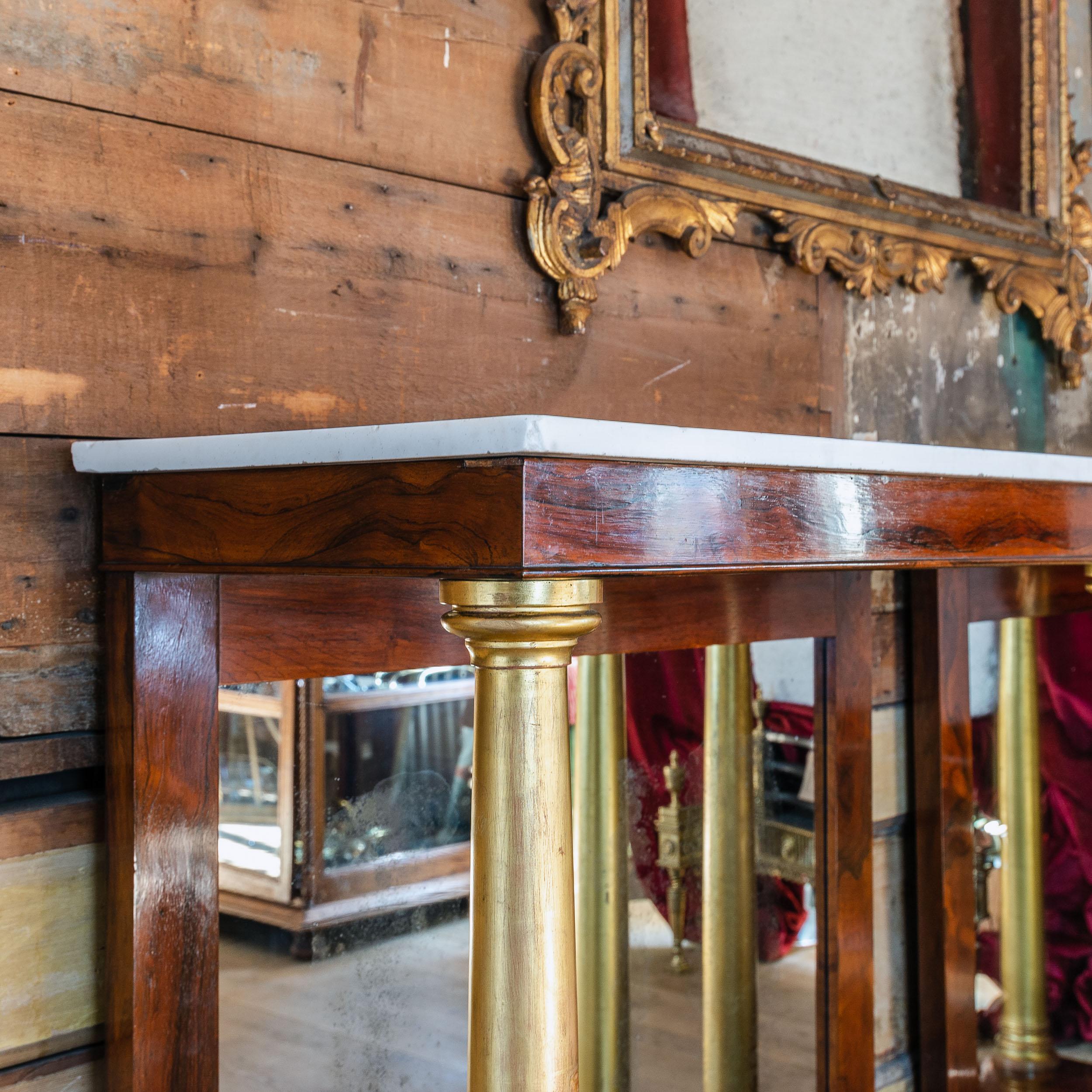 Pair of English Regency Gilt, Rosewood and Marble Pier Tables For Sale 2