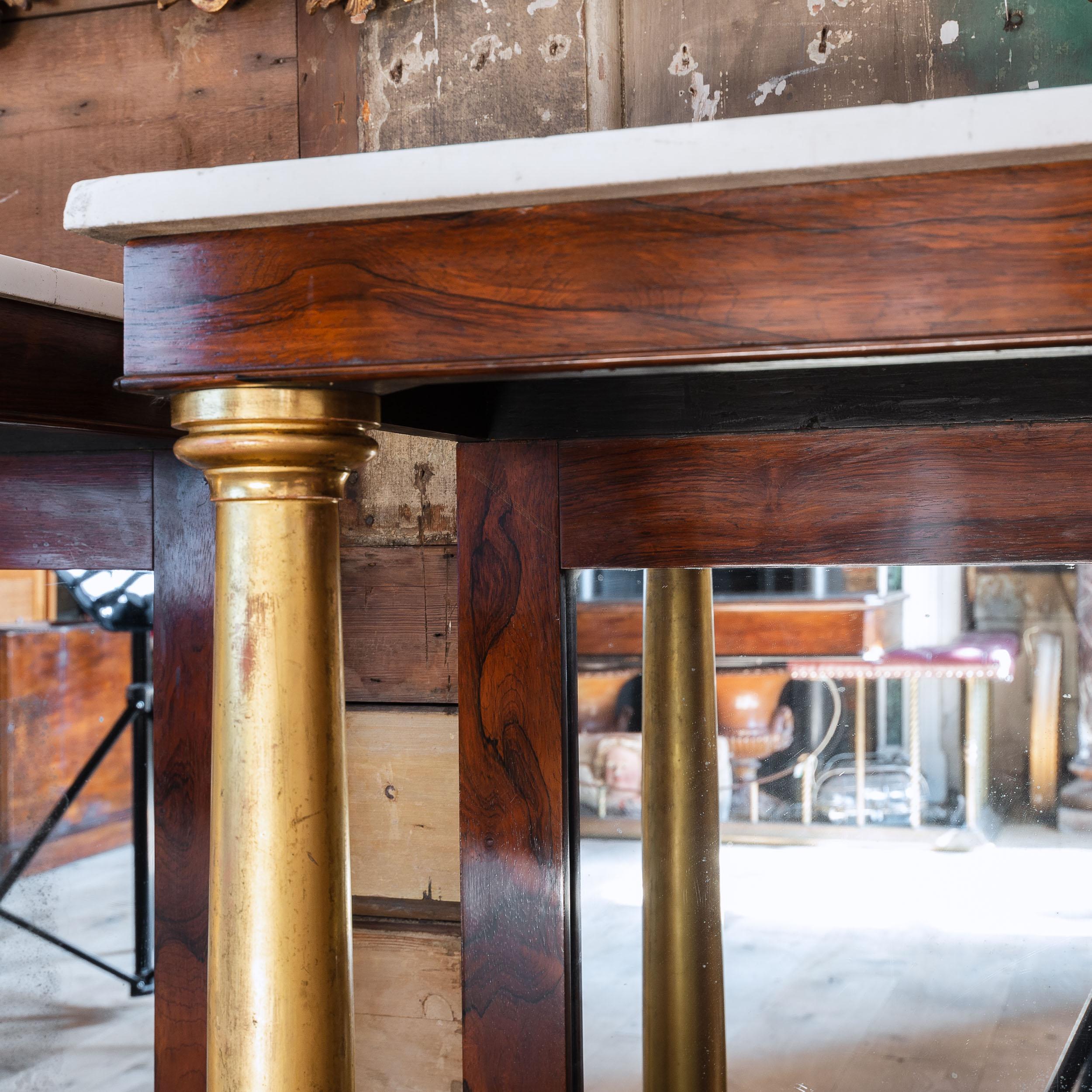 Pair of English Regency Gilt, Rosewood and Marble Pier Tables For Sale 3