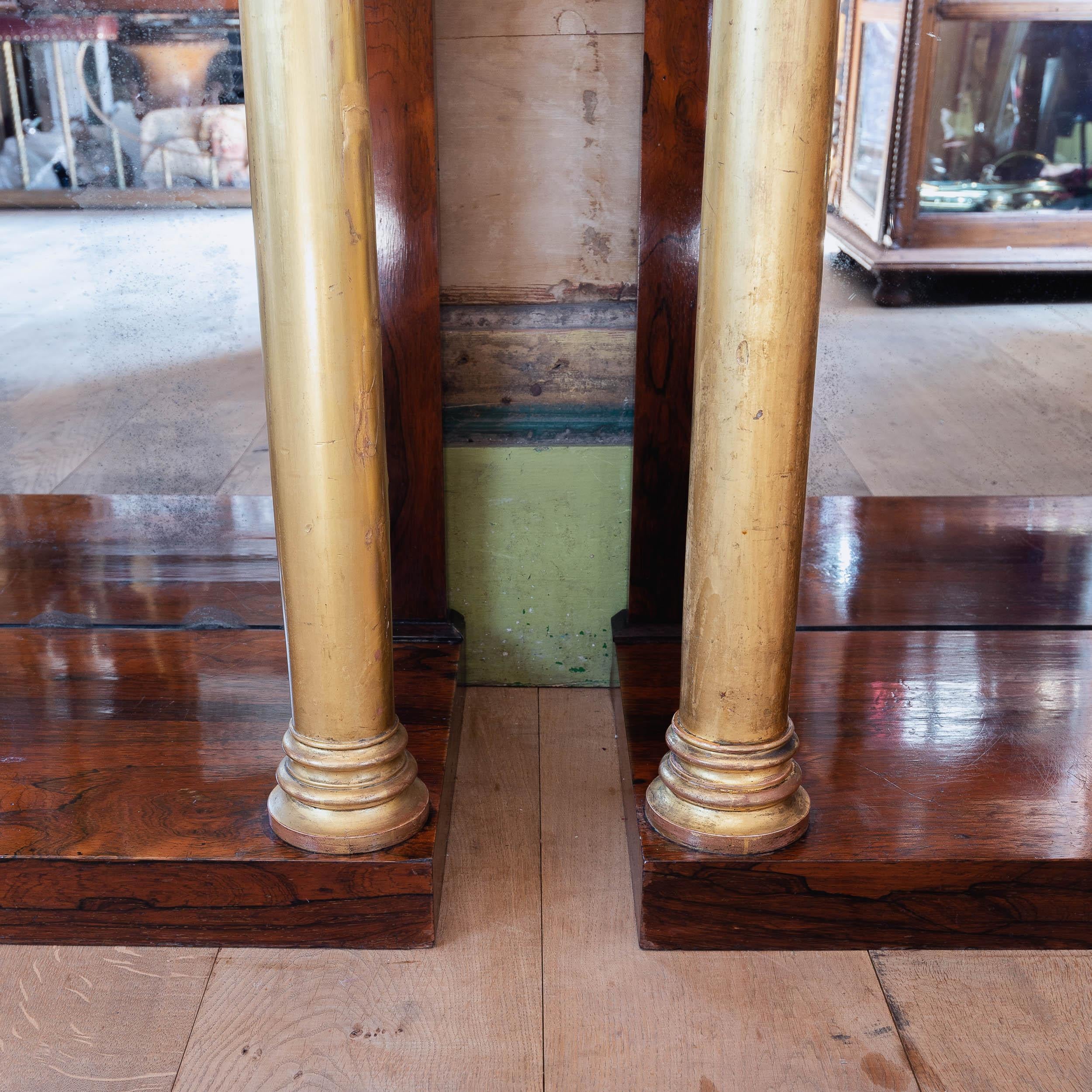 Pair of English Regency Gilt, Rosewood and Marble Pier Tables For Sale 4