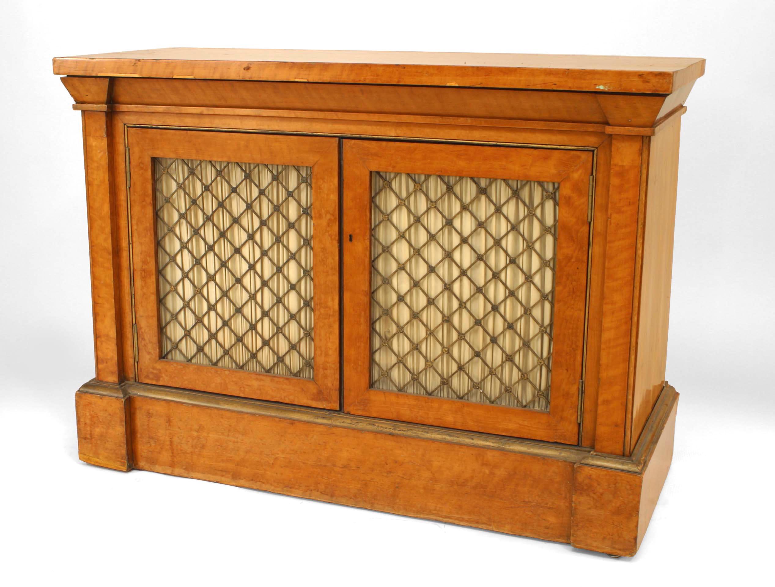 British Pair of English Regency Satinwood Side Cabinets For Sale