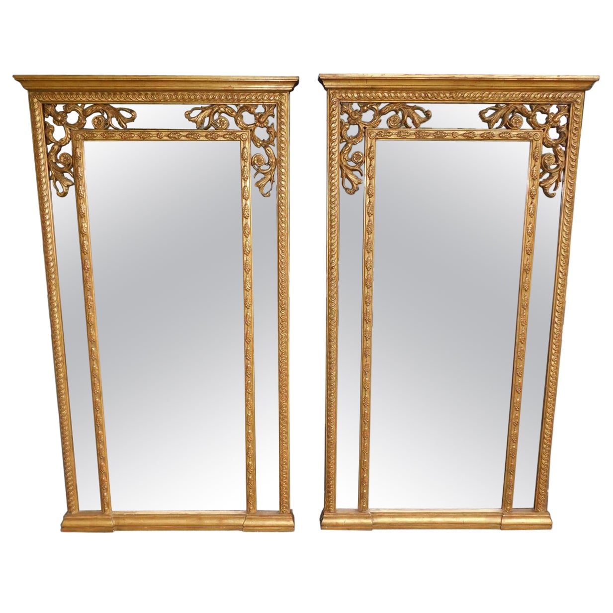 Pair of English Regency Gilt Wood and Gesso Foliage Wall Mirrors, Circa 1815