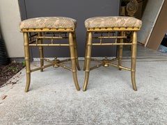 Pair of English Regency Giltwood Faux Bamboo Stools, circa 1825