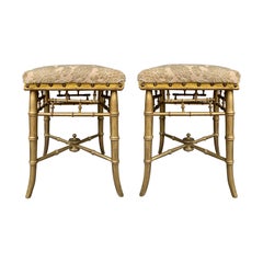 Pair of English Regency Giltwood Faux Bamboo Stools, circa 1825