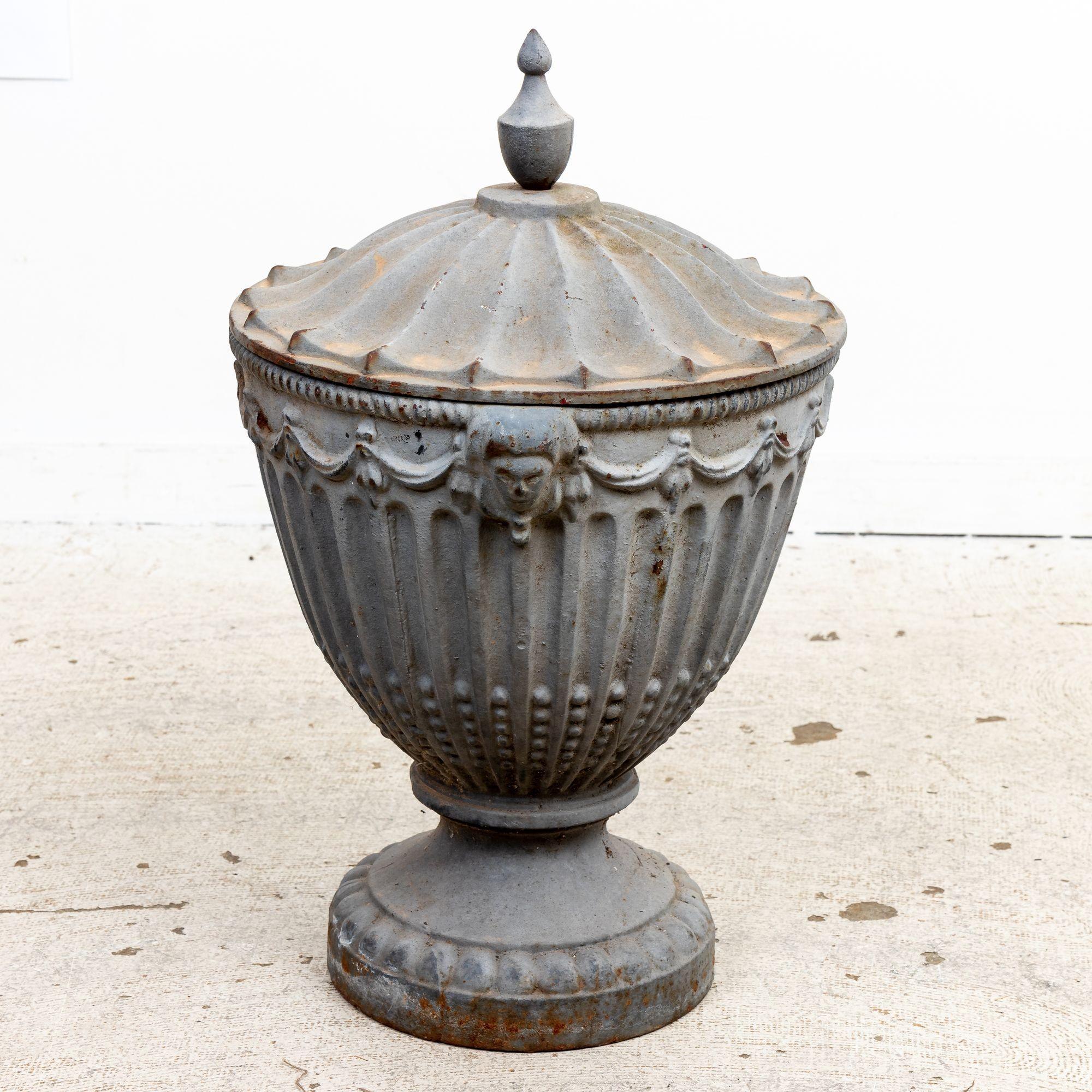 Metal Pair of English Regency Lidded Urns, 19th Century For Sale