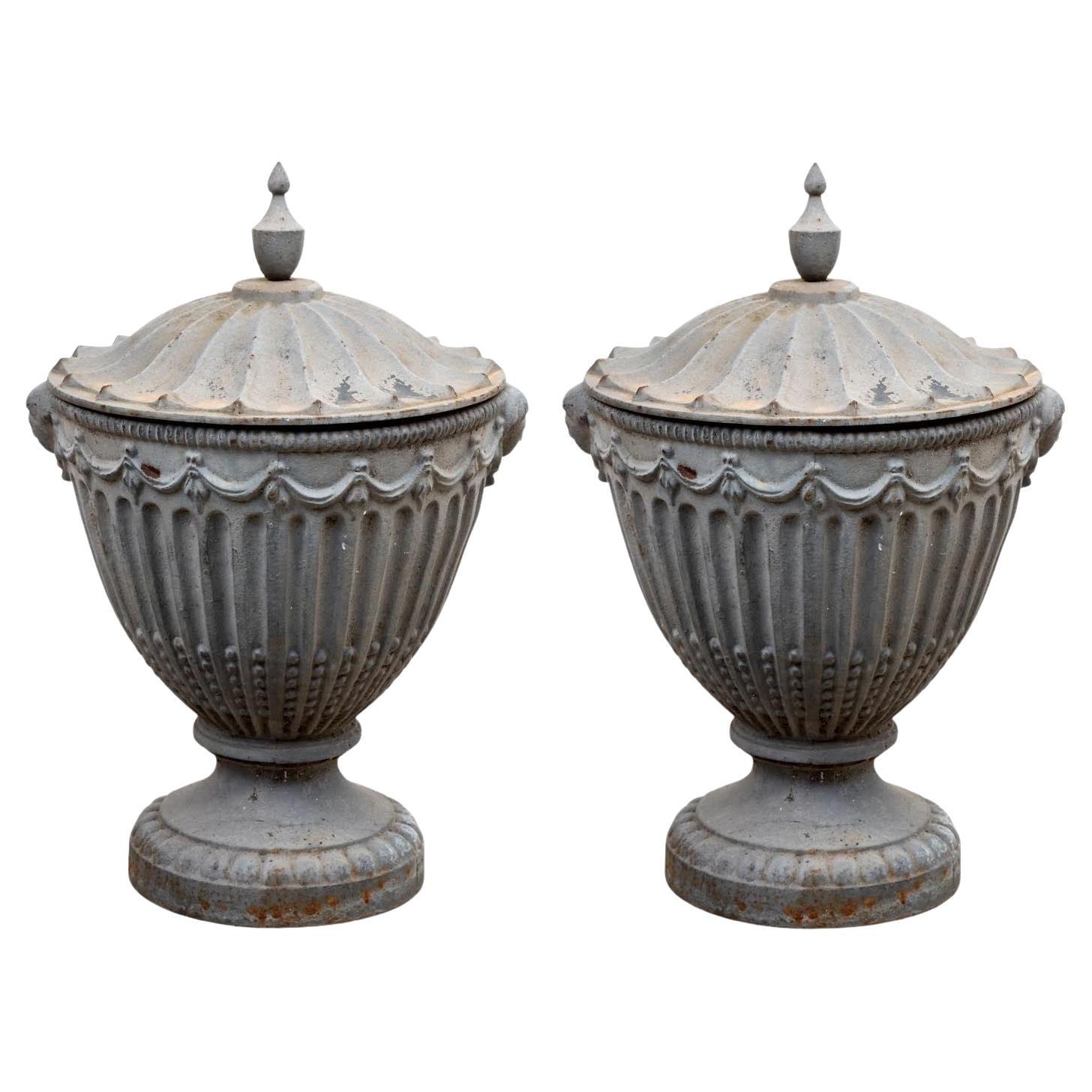 Pair of English Regency Lidded Urns, 19th Century For Sale